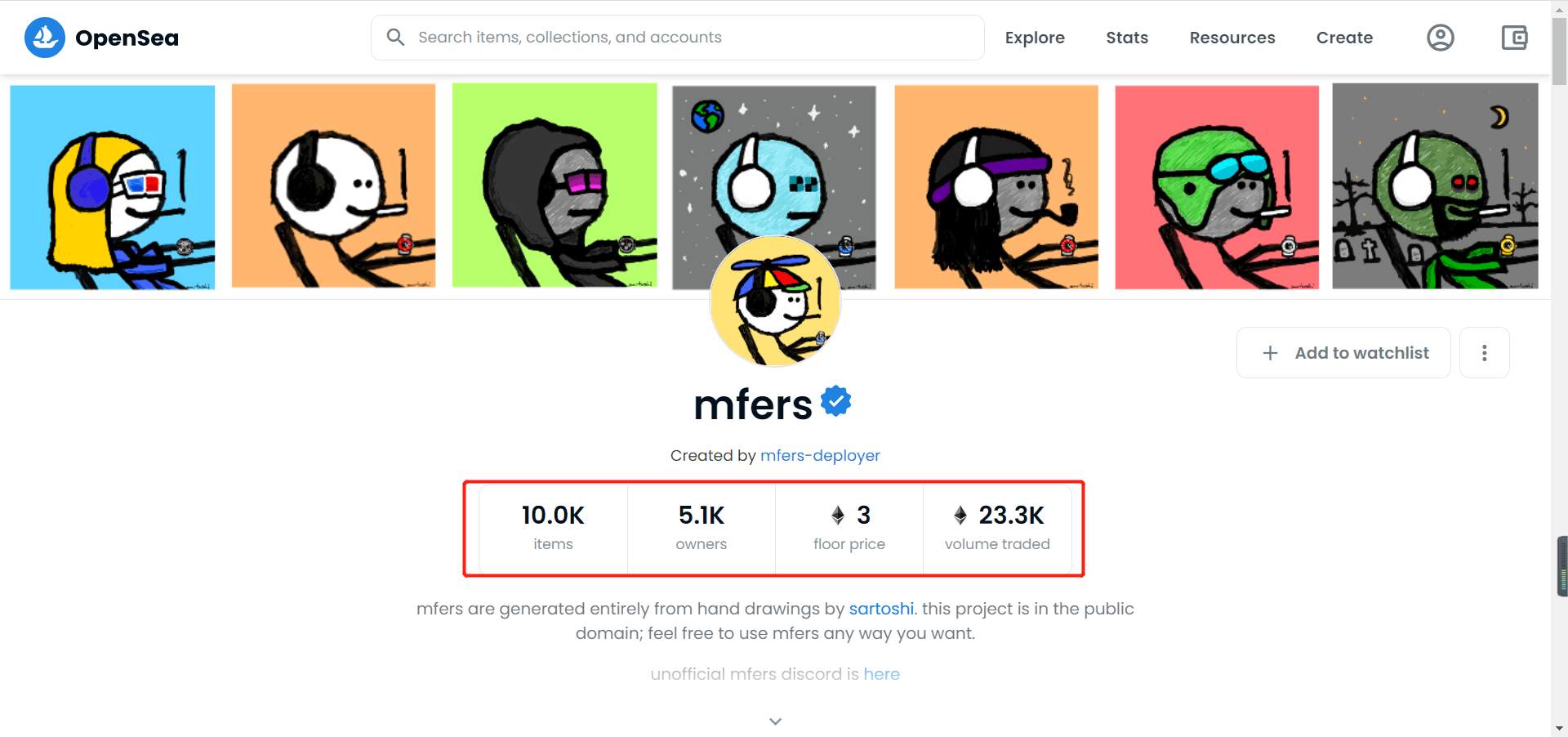 from homepage of mfers in opensea 